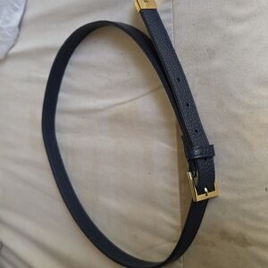 Ladies Navy Blue Leather Belt with Gold Buckle Ralph Lauren